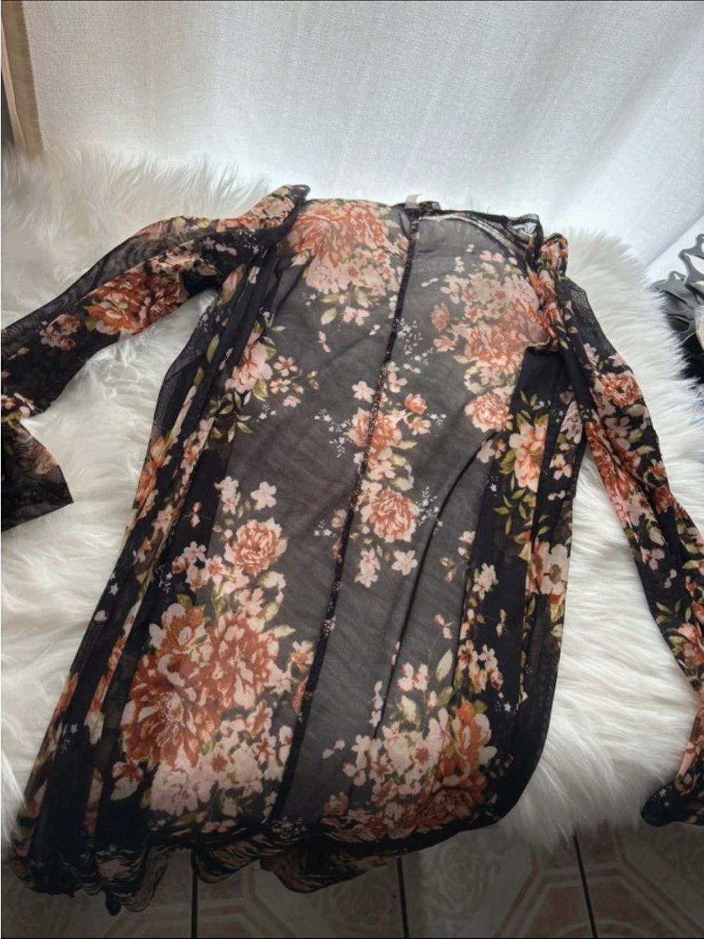 Sheer Black Floral Long Sleeve cardigan